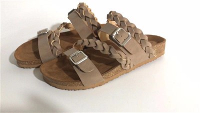 Sandali con fibbia in metallo intrecciato PU